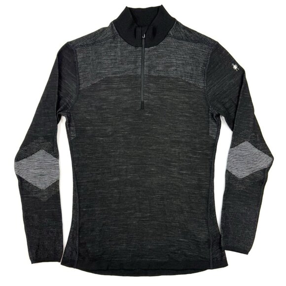 Smartwool Mens 1/4 Zip Base Layer Intraknit Thermal Merino Sz Large Black - Picture 1 of 14